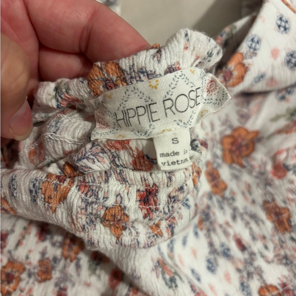 Hippie Rose White Floral Blouse with Rust & Blue Accents
